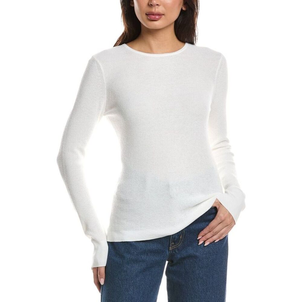 Forte Cashmere Womens Thermal Crewneck Cashmere-Blend Sweater, White